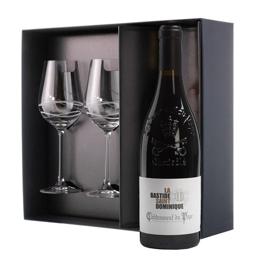 La Bastide, St Dominique Chateauneuf-de-Pape 75cl Red Wine And Diamante Venezia Glasses Gift Box Set